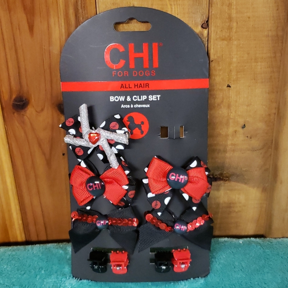 Chi dog bow & clip set
